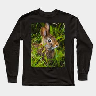 Cute Wild Bunny Hiding in the Grass Photograph Long Sleeve T-Shirt